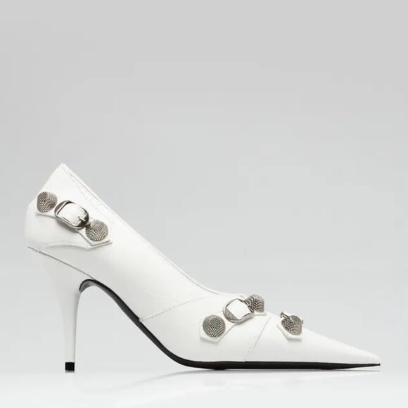 Balenciaga Shoes - NWT Balenciaga Cagole Pointed Toe Pumps 90mm White Leather Stiletto Heels Sz 41